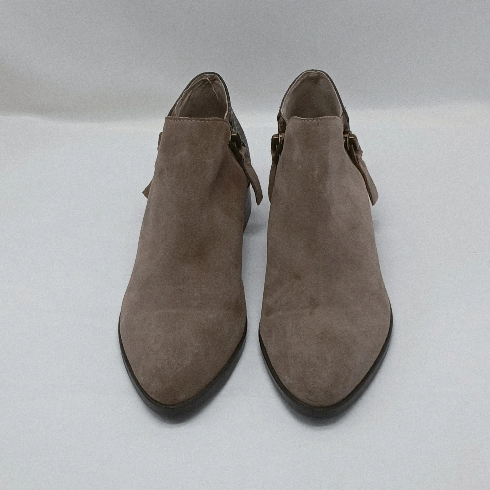 Volatile Womens Ankle Boots Size 9 Taupe Suede Snakeskin Western Low Heel Shoes Tan - Image 2