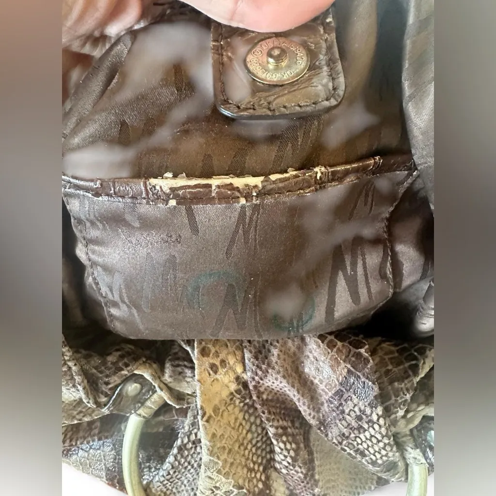 Marciano by Guess Snakeprint Ring Handle Purse Gold Hardware Neutral Brown Gray - Image 6