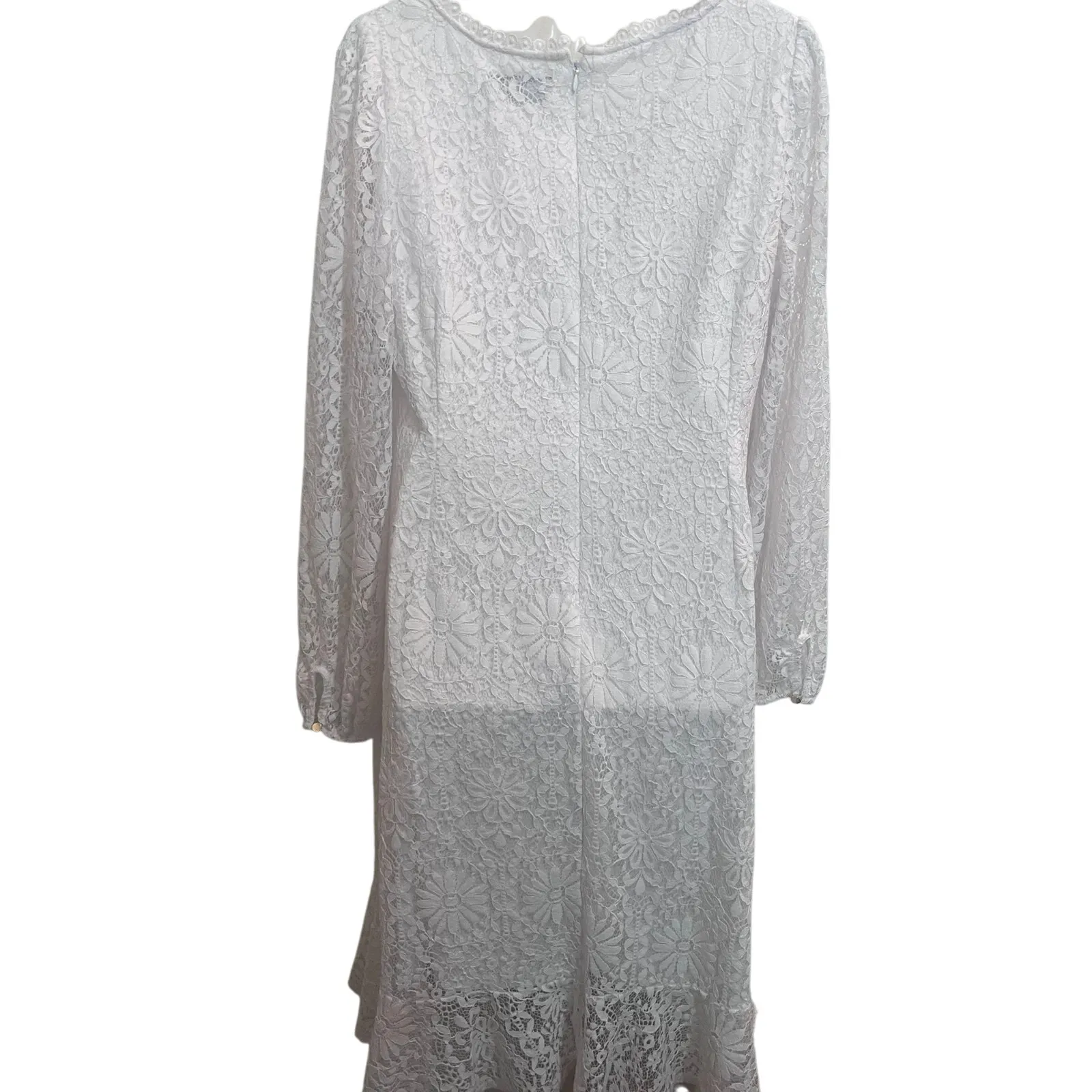 Lane Bryant White Floral Ruffle Mini Blouson-Sleeve Boatneck Lace Dress Size 14 - Image 3