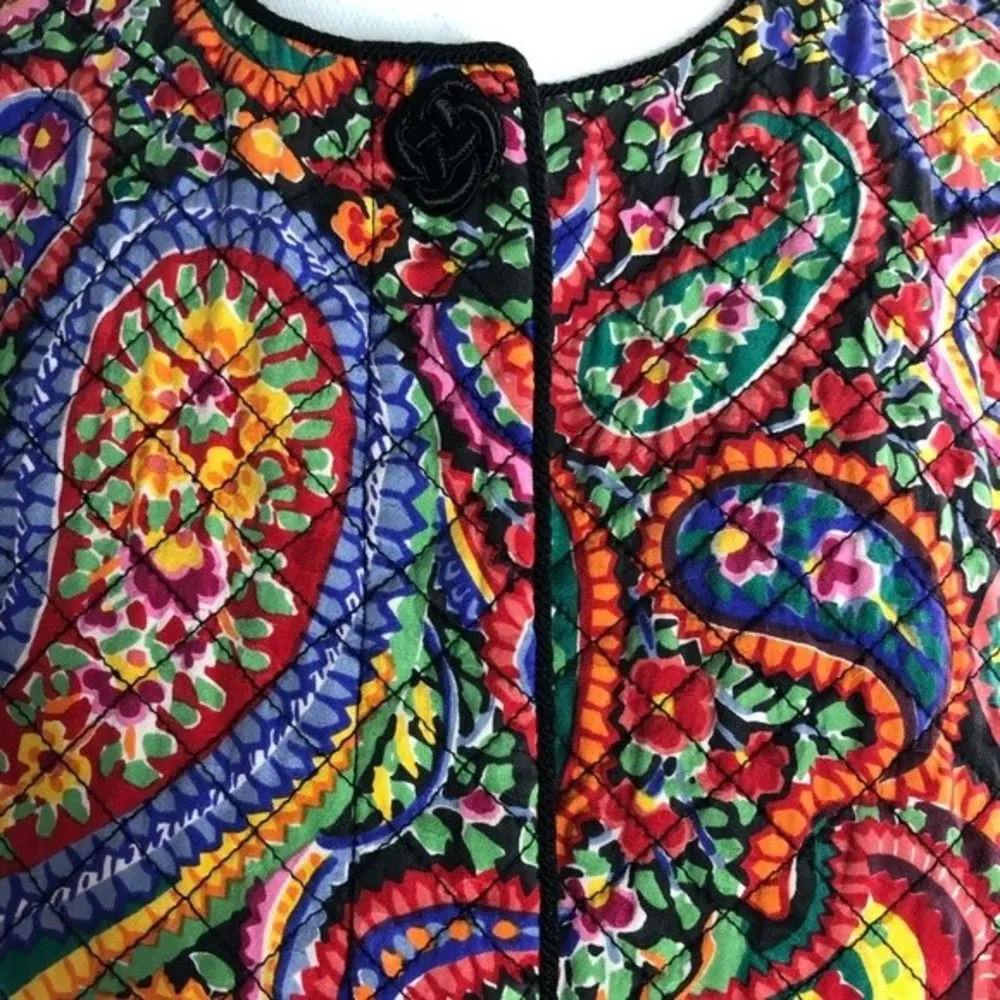 Maggy London Petites Vintage Silk Paisley Print Colorful Buttoned Jacket - Image 6