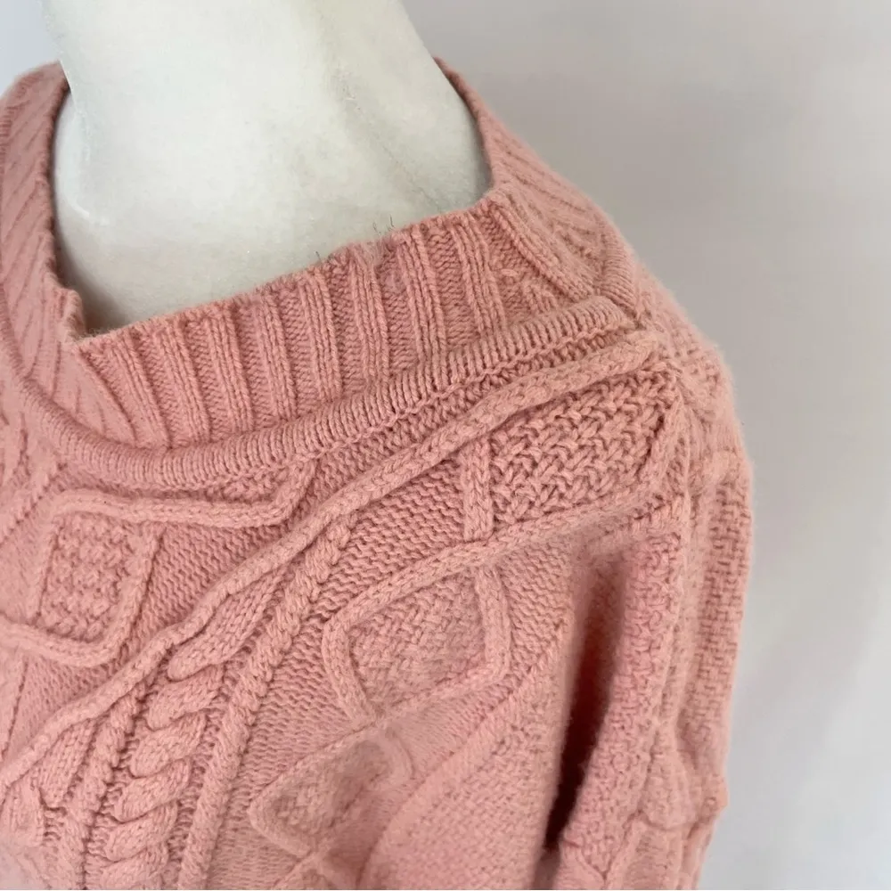 J Crew Cable Knit Patchwork Wool Blend Tunic Sweater Seashell Pink Size Large - Image 7