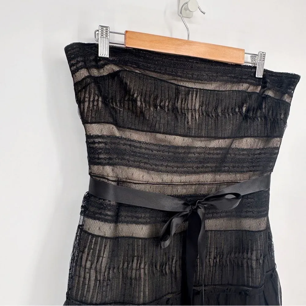 BCBG Maxazria Strapless Feather Trim Cocktail Dress Tiered Black Women's 12 - Image 4