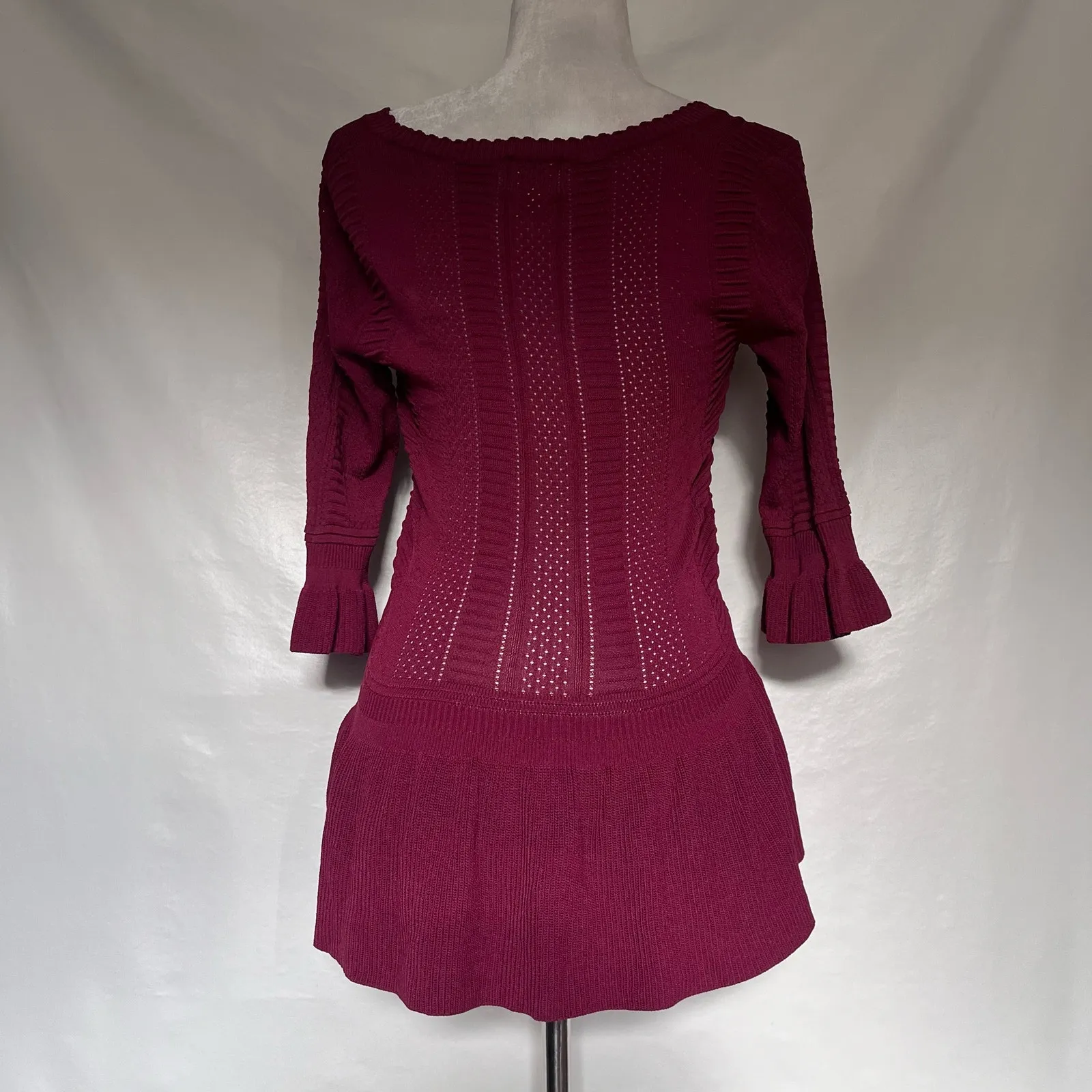 Torn by Ronny Kobo Peplum Womens Sweater Sz M Burgundy Preppy Scallop Romantic - Image 6