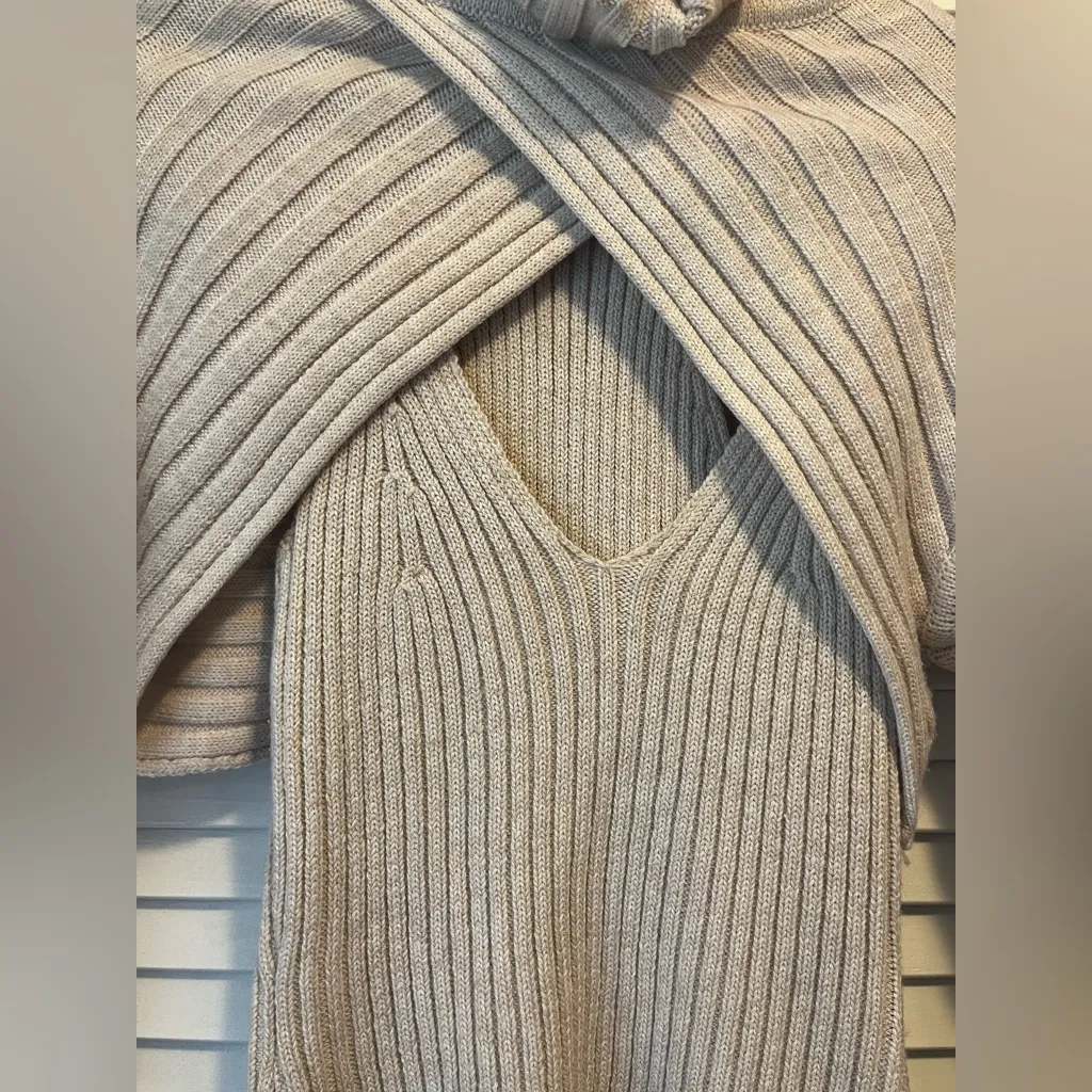 Astr Beige Ribbed Turtleneck Sweater with Cutout - Image 2