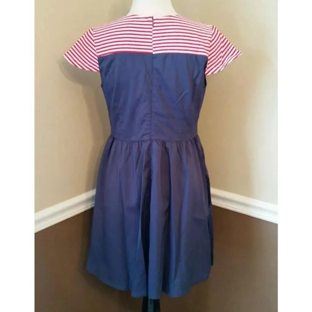 ModCloth Kling NEW Red White & Blue Striped Top Cap Sleeve Fit & Flare Dress S - Image 4