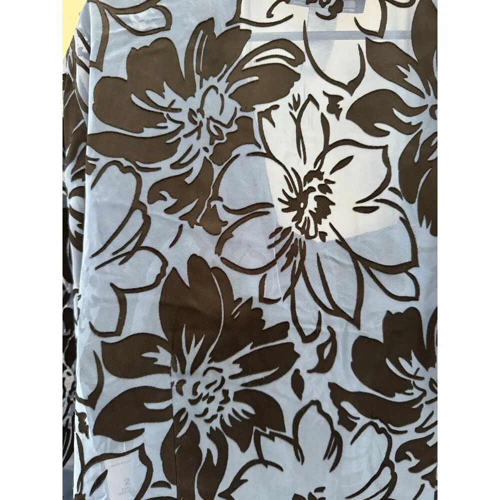 NWT Alex Evenings Chiffon V-Neck 3/4 Illusion Sleeve Twinset blue black 2X - Image 12