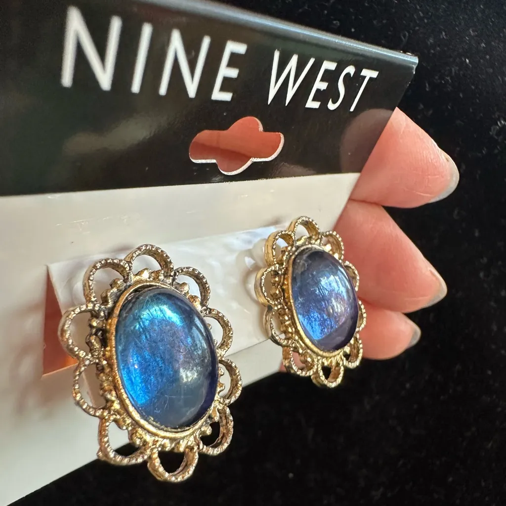 Nine West Blue crystal diamond pendant necklace 19” + bracelet 7” + Earrings set - Image 4