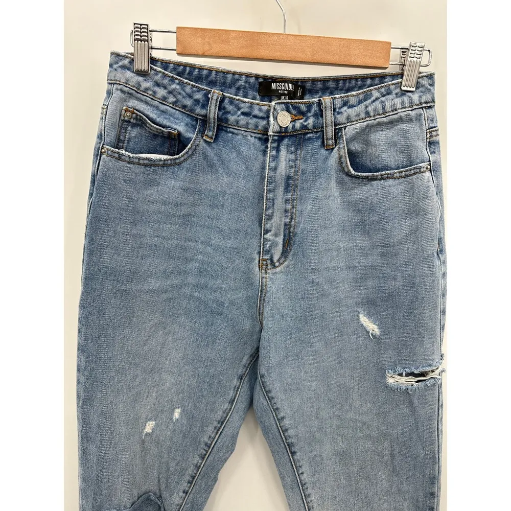 Missguided Light Wash Blue Denim Distressed Straight Jeans Women's Size 6 Petite - Image 4