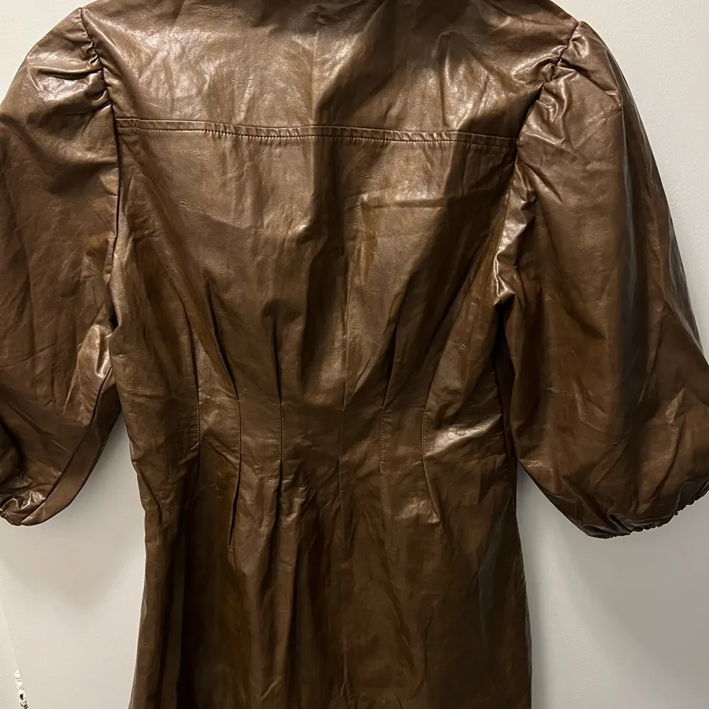 Storia Brown Faux Leather Button up Dress - Image 3