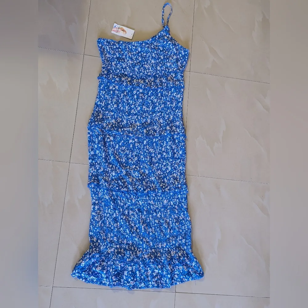 Pretty Garden floral one shoulder bodycon midi dress blue floral XL - Image 11