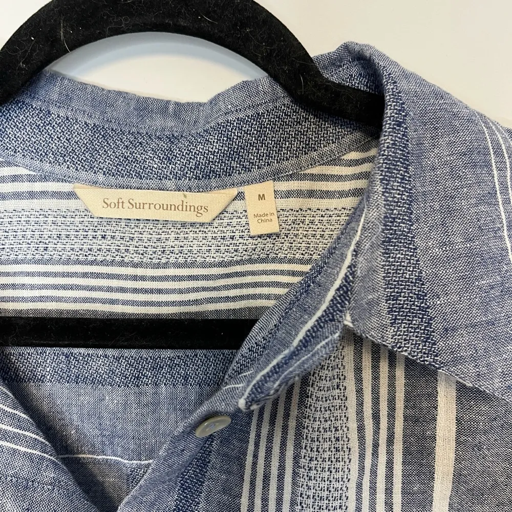 Soft Surroundings Livienne Blue Stripe Cotton Linen Button Down Shirt M - Image 6