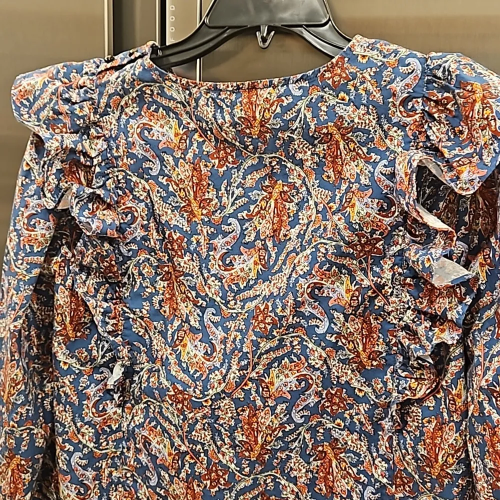 💕SEZANE💕 West Shirt Ranch Marine Multi-Color Paisley Floral Print FR 38 = US 6 - Image 12