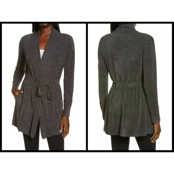 đź’•BAREFOOT DREAMSđź’• CozyChic Drape Rib Cardigan Ultra Lite Carbon Gray M NWT - Image 2