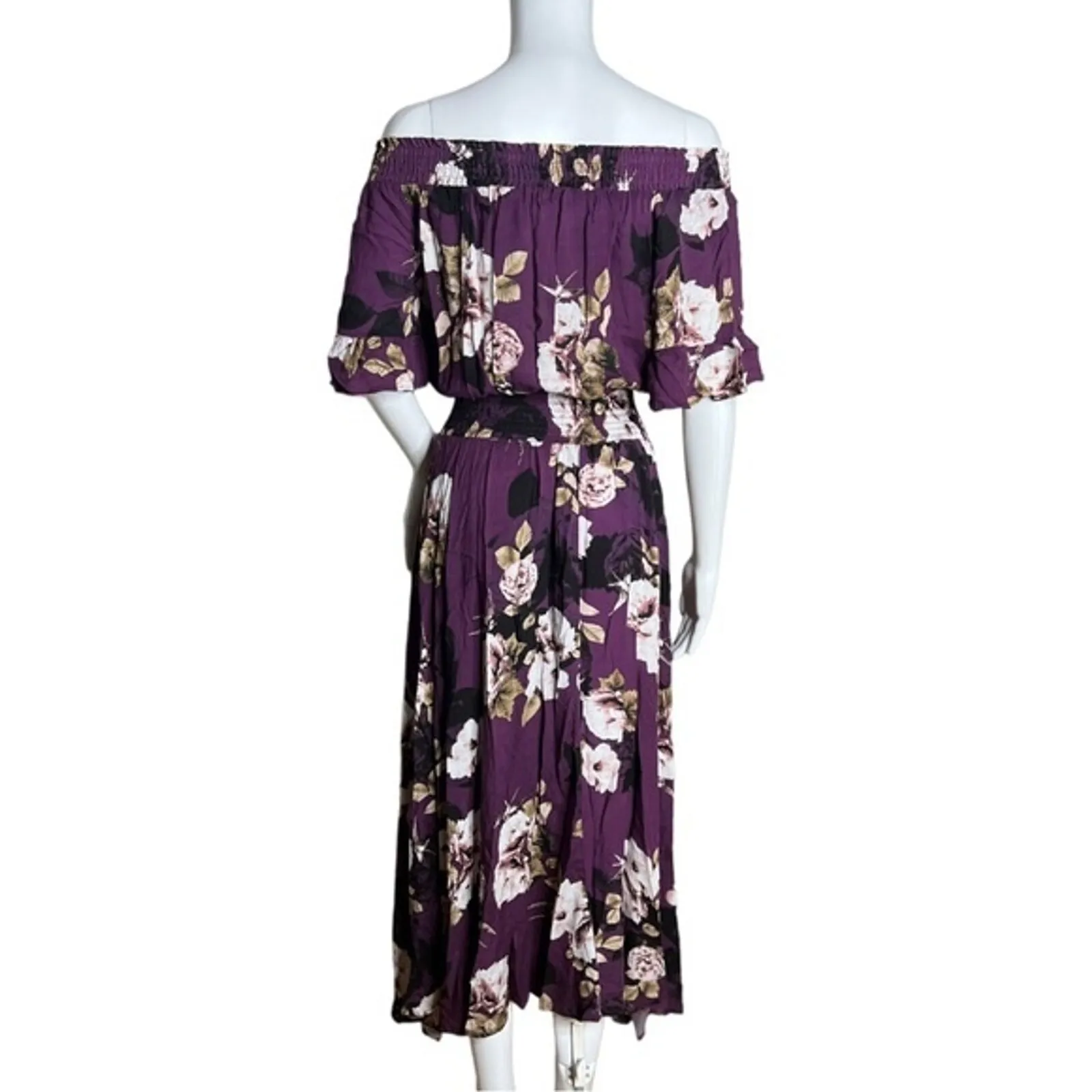 Jaase Dress Womens Small‎ Plum Skies Purple White Floral Leah Maxi Off Shoulder - Image 4