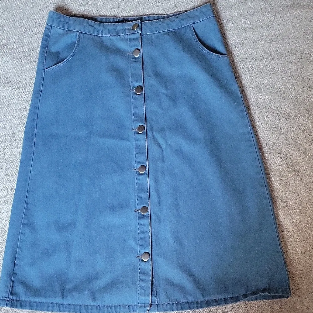 Velvet Heart Vintage Button Up Blue Midi A-Line Skirt Size L - Image 3