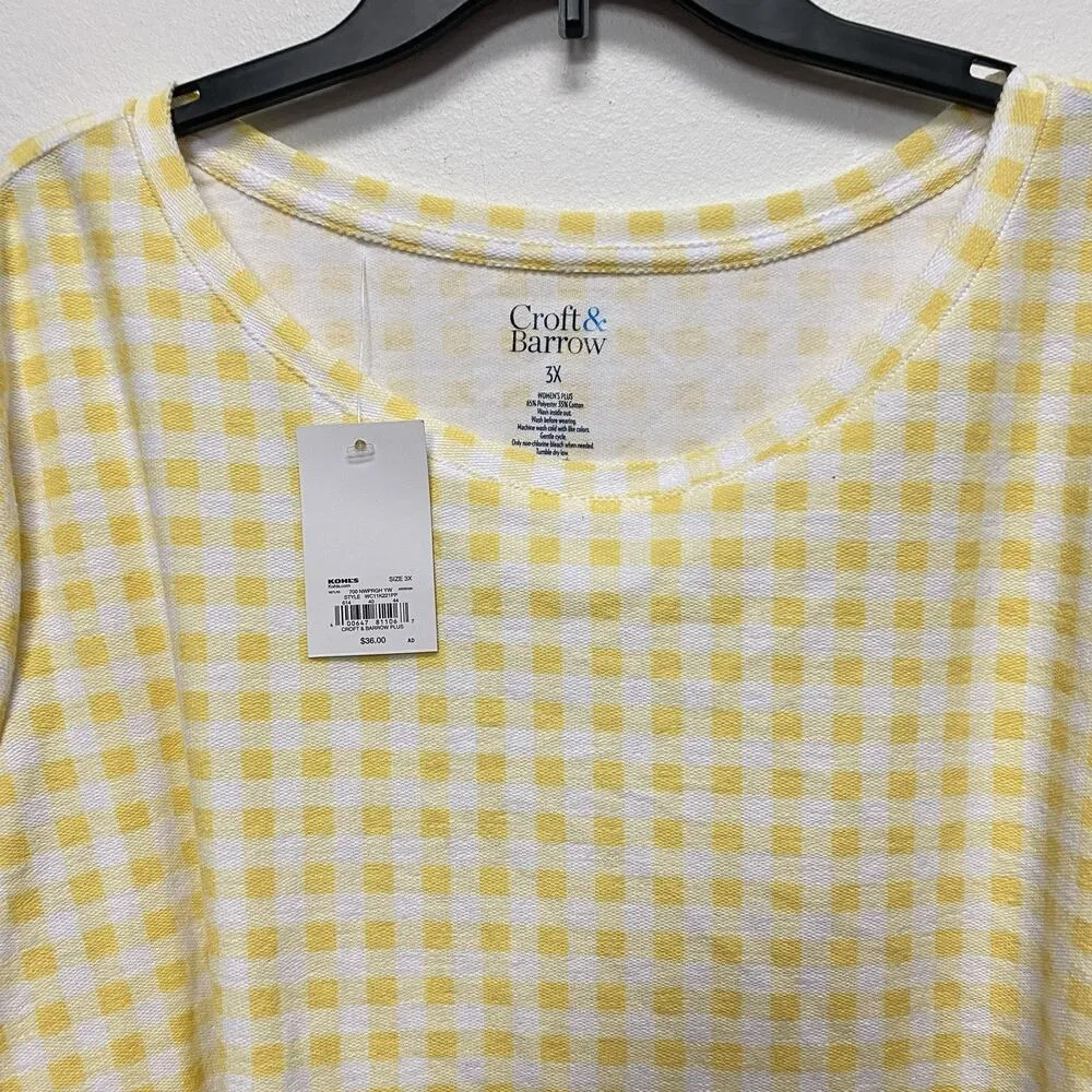 Croft & Barrow Top Womens 3X Yellow White Long Sleeved Sweater Blouse Casual - Image 2