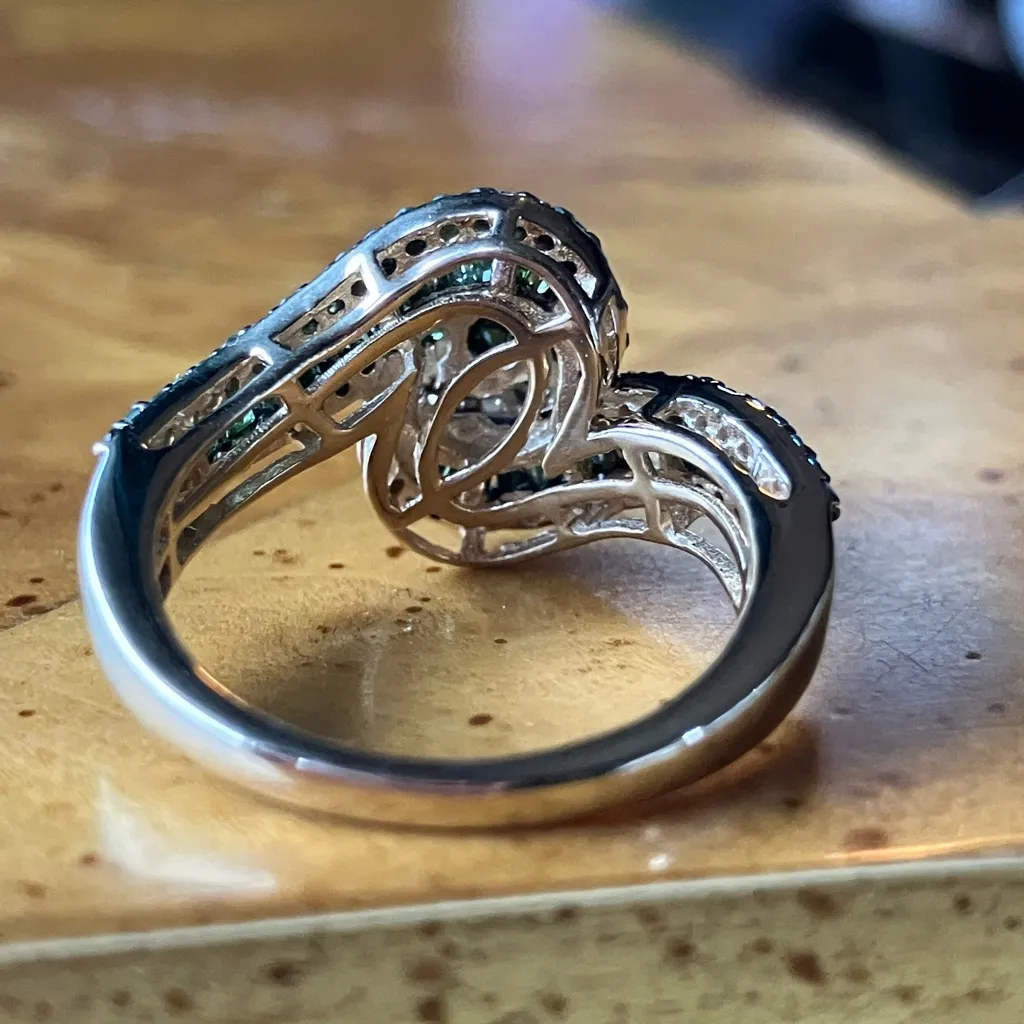 Natural Green Diamond Sterling Silver Ring Size 6 Gold - Image 5