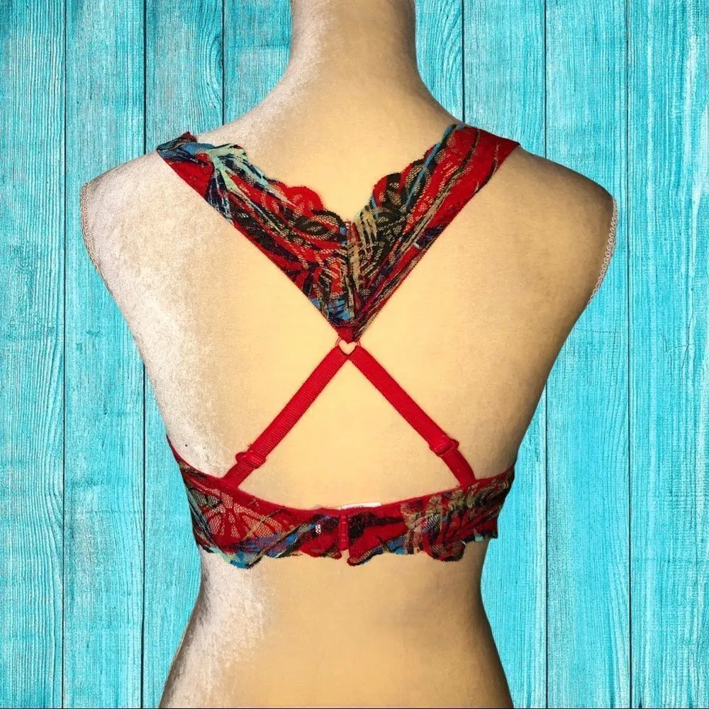 Pink brand red floral design bra w/ push up - Image 5