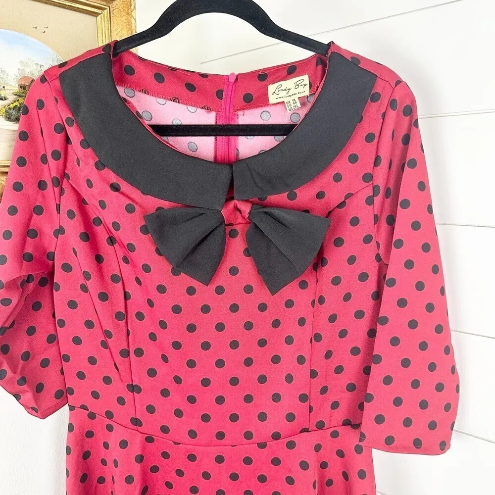 Lindy Bop Cassey Swing Dress 1950's Parisian Style 3/4 Sleeve NWT Size Medium Red - Image 5