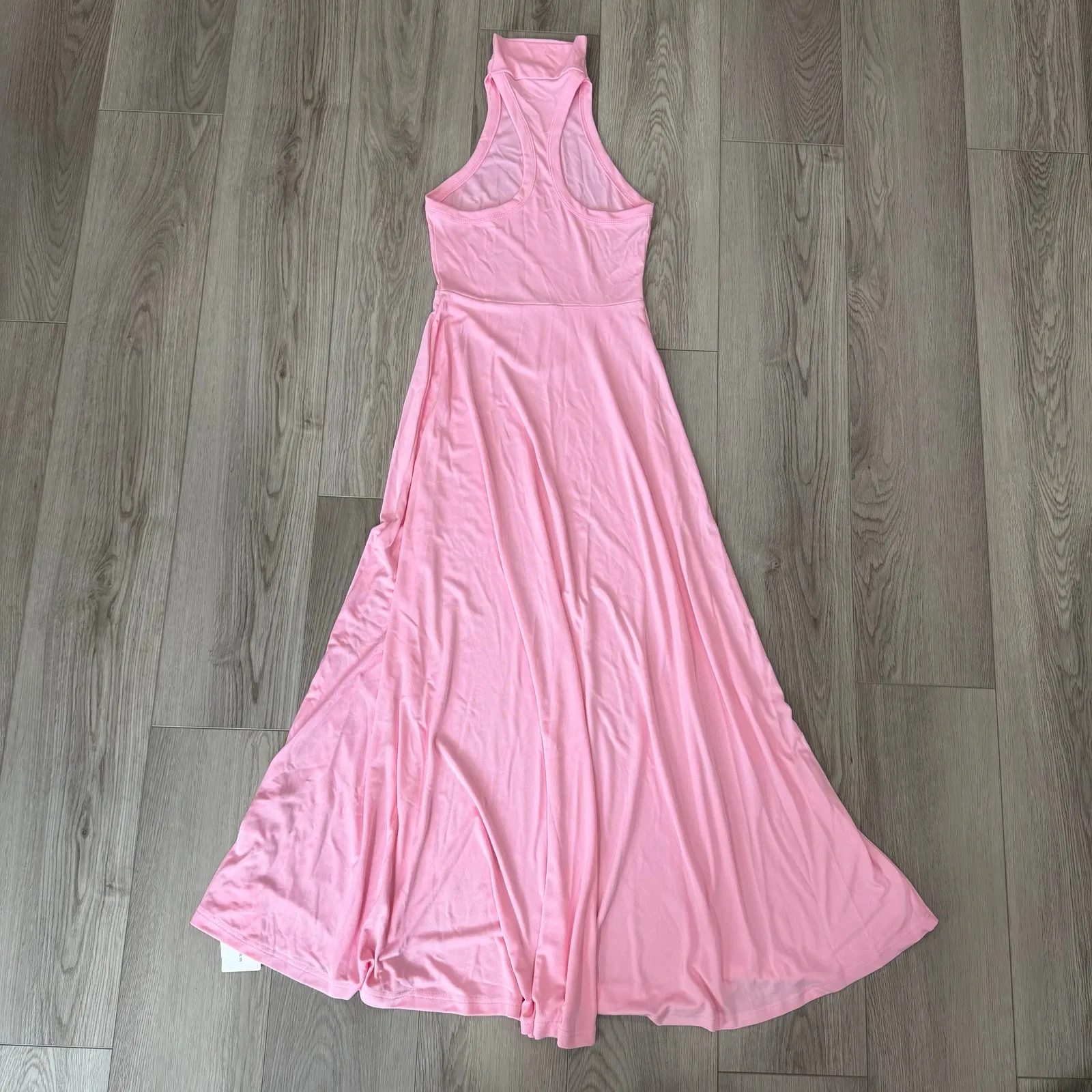 Commense Elegant Pink High Neck Long Dress Stretch Jersey Old Money Romantic S - Image 3