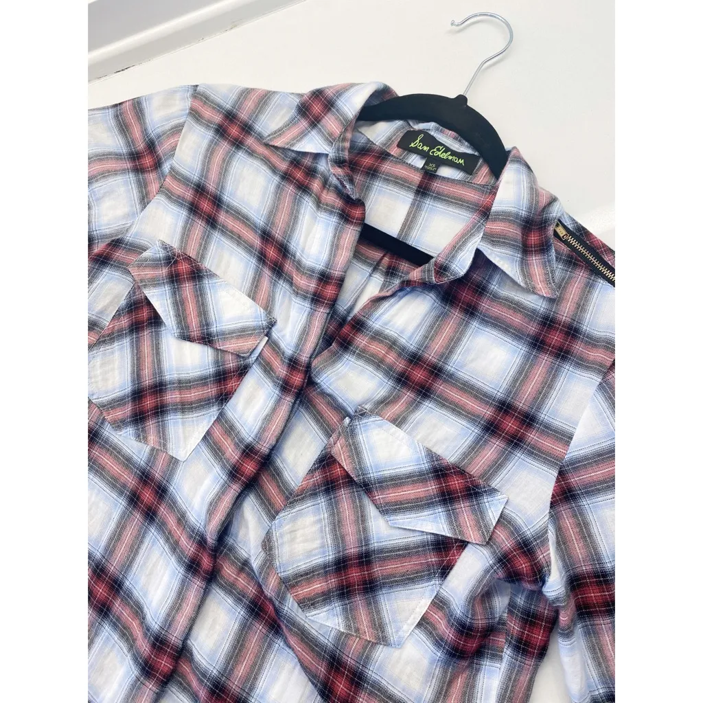 Sam Edelman Plaid Button Up Shirt With Gold Zipper - Image 2