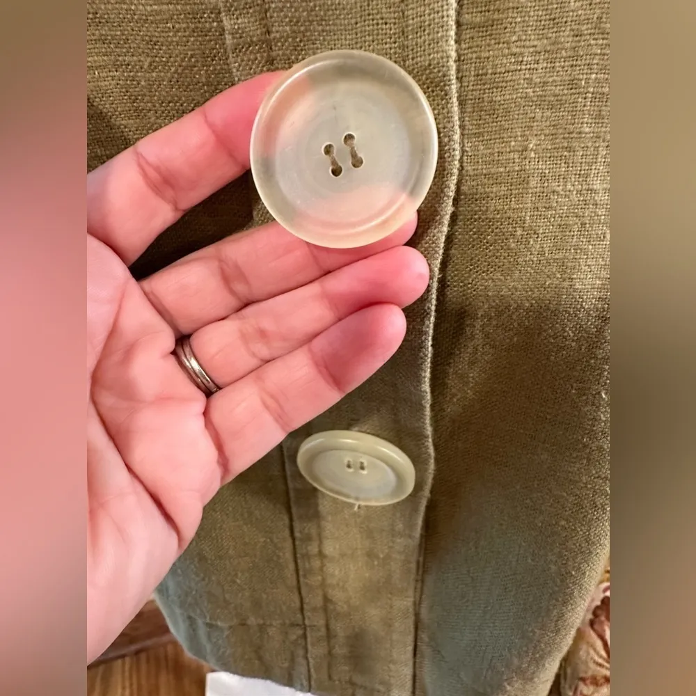 NWOT Live A Little Linen Olive Green Crew Neck Balloon Sleeve Casual blazer Sz M - Image 4
