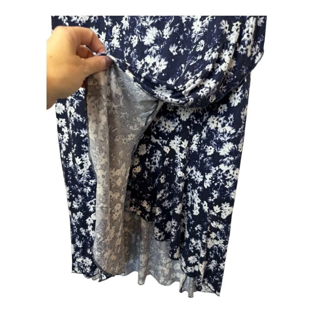 Juicy Couture Dress Women XL Blue White Floral Print Faux Wrap Midi Retro Boho‎ - Image 8