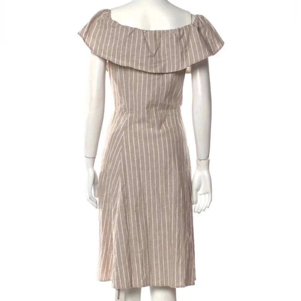Saks Fifth Avenue Beige and White Striped Dress Size 2 - Image 2