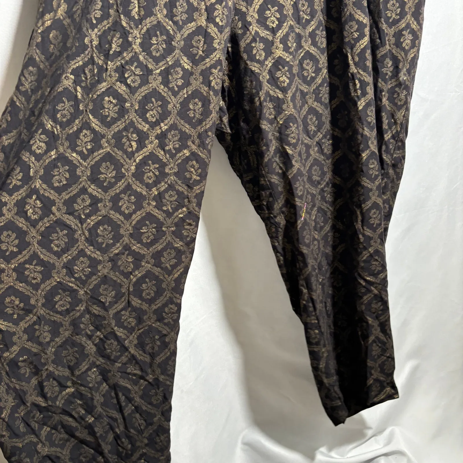 NWT Old Navy Black Gold Floral Jumpsuit Long Sleeve XXL Rayon Boho Modest Office - Image 4