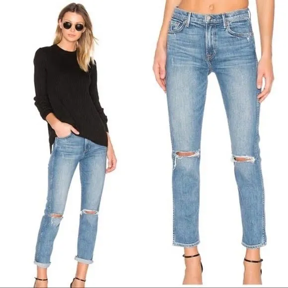 GRLFRND Naomi High Rise Ripped Knee Raw Hem Denim Blue Jeans Size 28 - Image 23