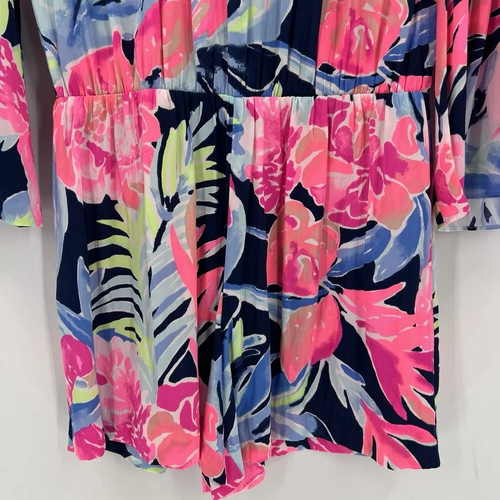 Lilly Pulitzer Ariele Romper High Tide Navy Tropicolada Floral Print Size XS‎ - Image 5
