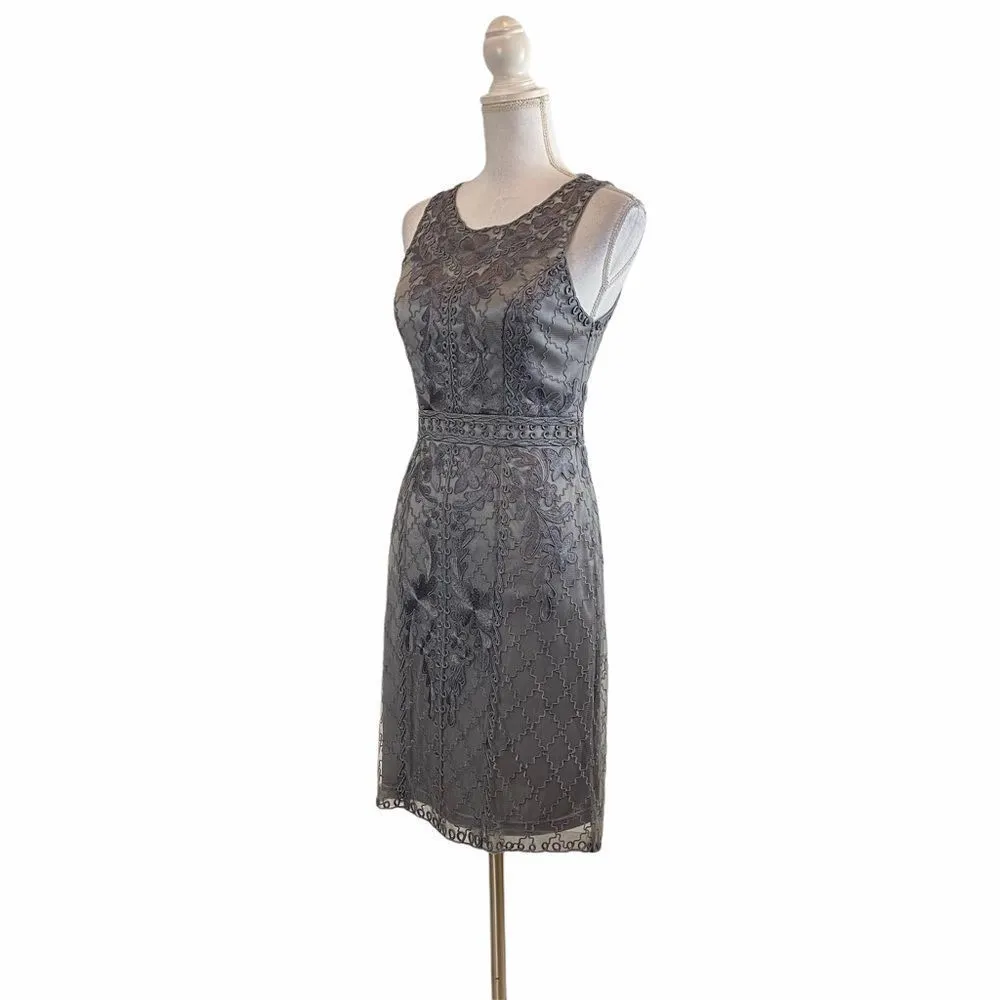 Sue Wong Gray Embroidred Sleeveless Casual Formal Cocktail Nocturne Dress Sz 4 - Image 4
