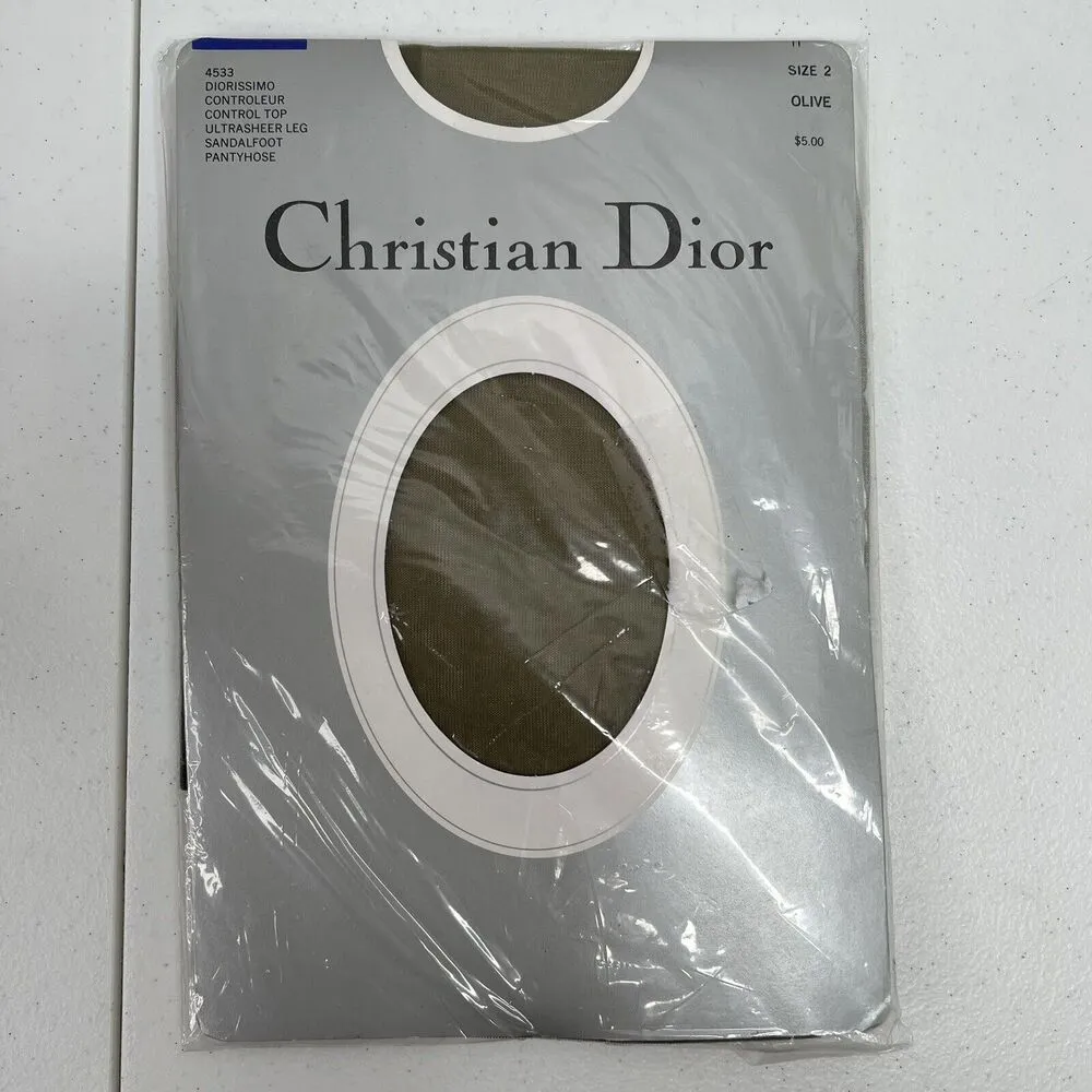 Vtg Christian Dior Panty Hose Stockings Nylons Olive Size 2 Fits 155-170 lbs USA - Image 2