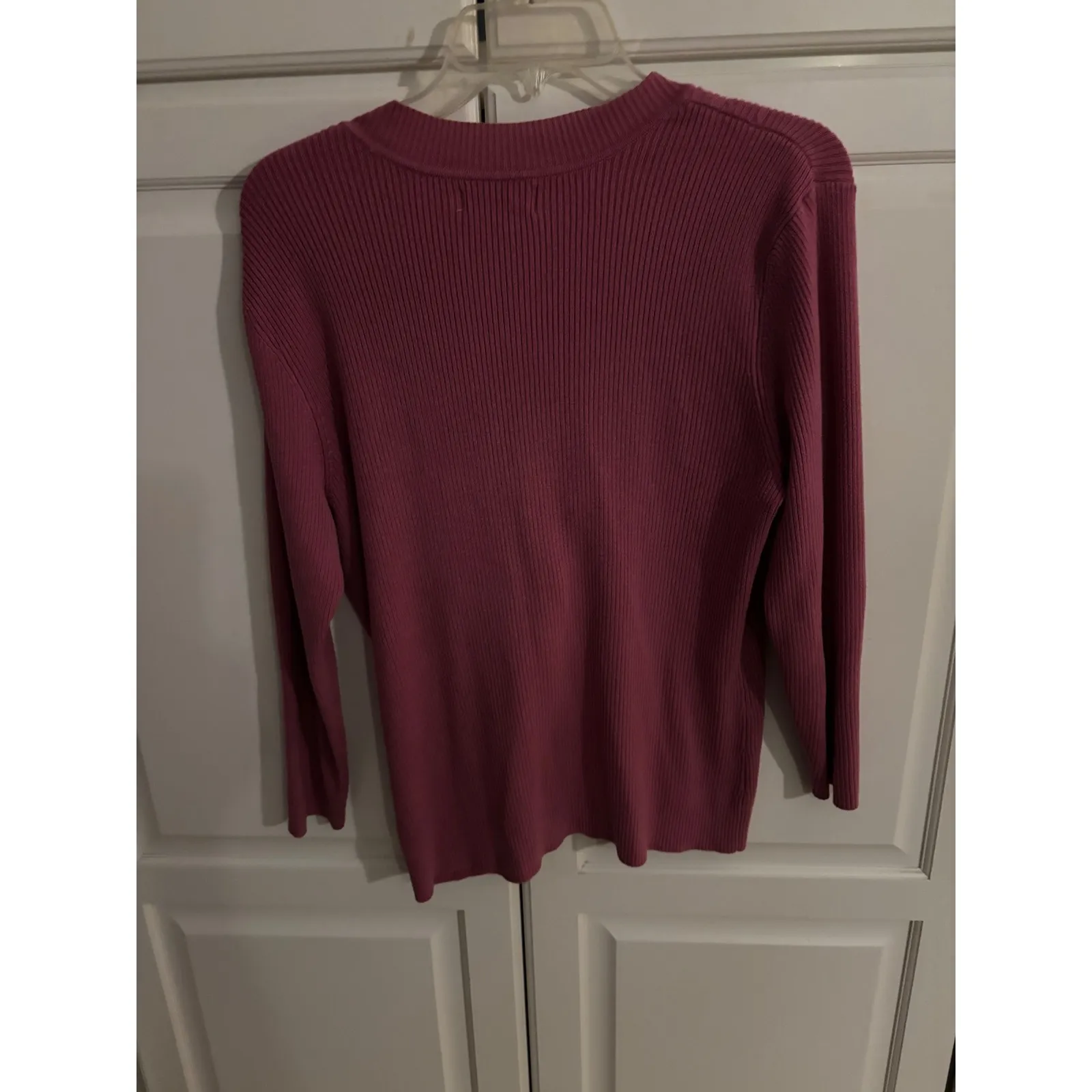 Worthington Womens Pink Cable Knit Lace V Neck Long Sleeve Sweater Top Large - Image 5