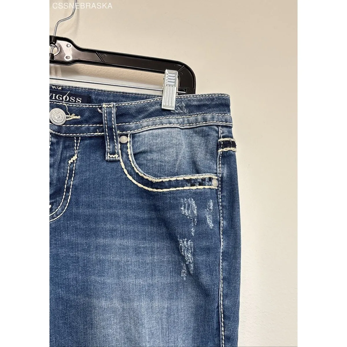 Vigoss Chelsea Jeans Sz 7/8 L25 Blue Heritage Fit Stretch Denim Faded Capri Crop - Image 3