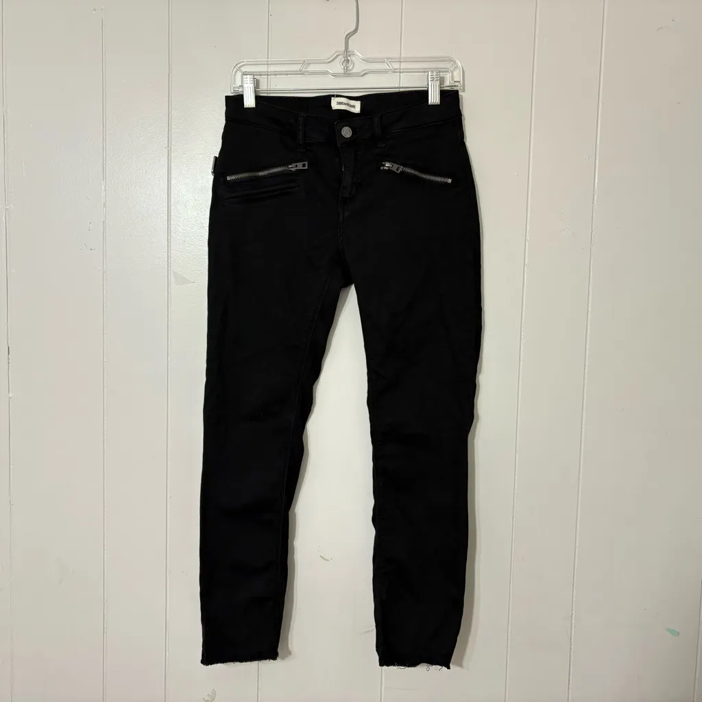 Zadig & Voltaire Ava Slim Jeans Black Size 26 | Moto Zip Detail - Image 2