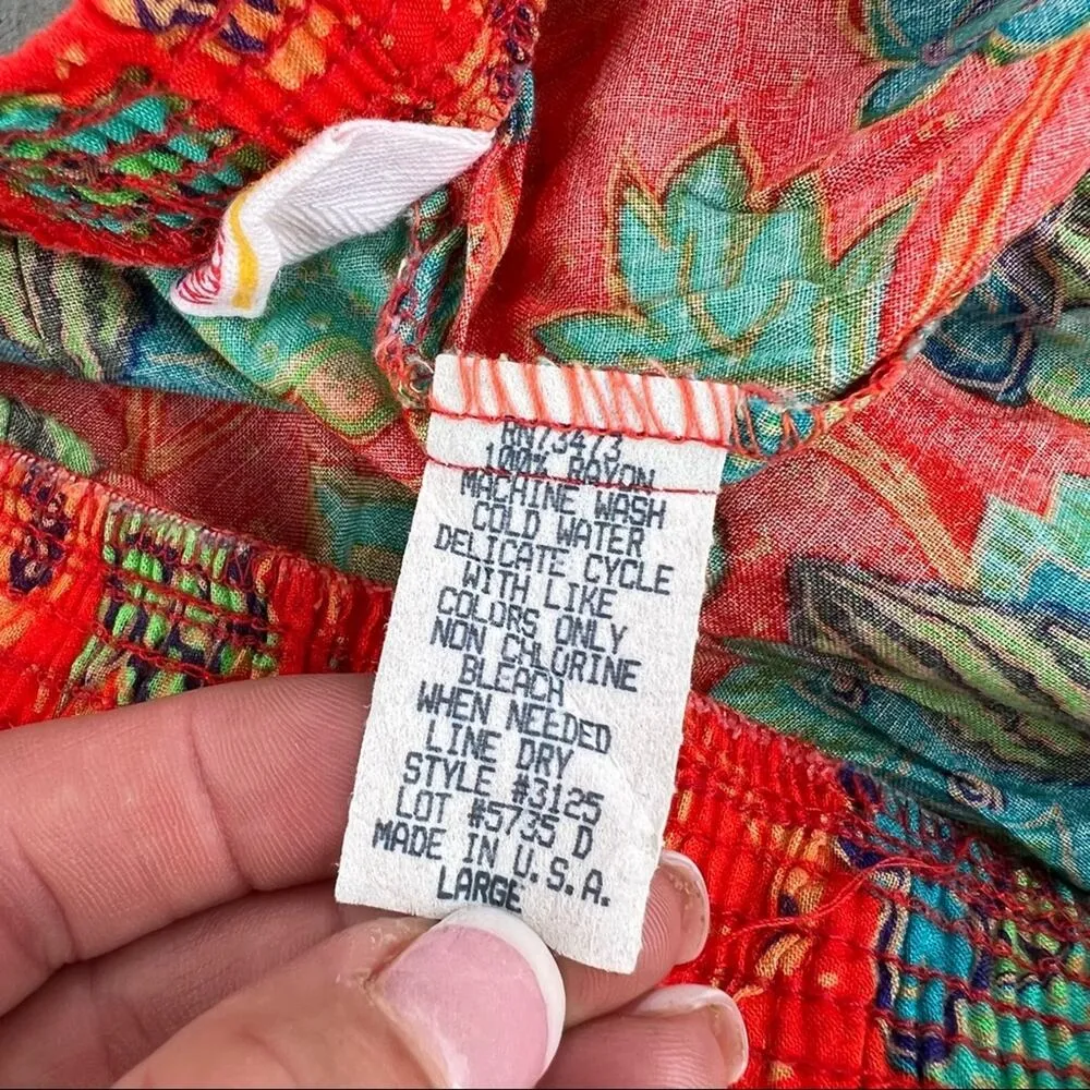 Vintage bold tropical floral high rise elastic waist lounge shorts with pockets Orange Size L - Image 5