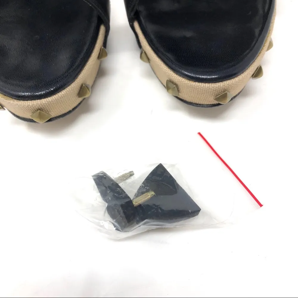 SERGIO ROSSI black leather & fabric, ankle wrap sandals, size 39, made in Italy - Image 10