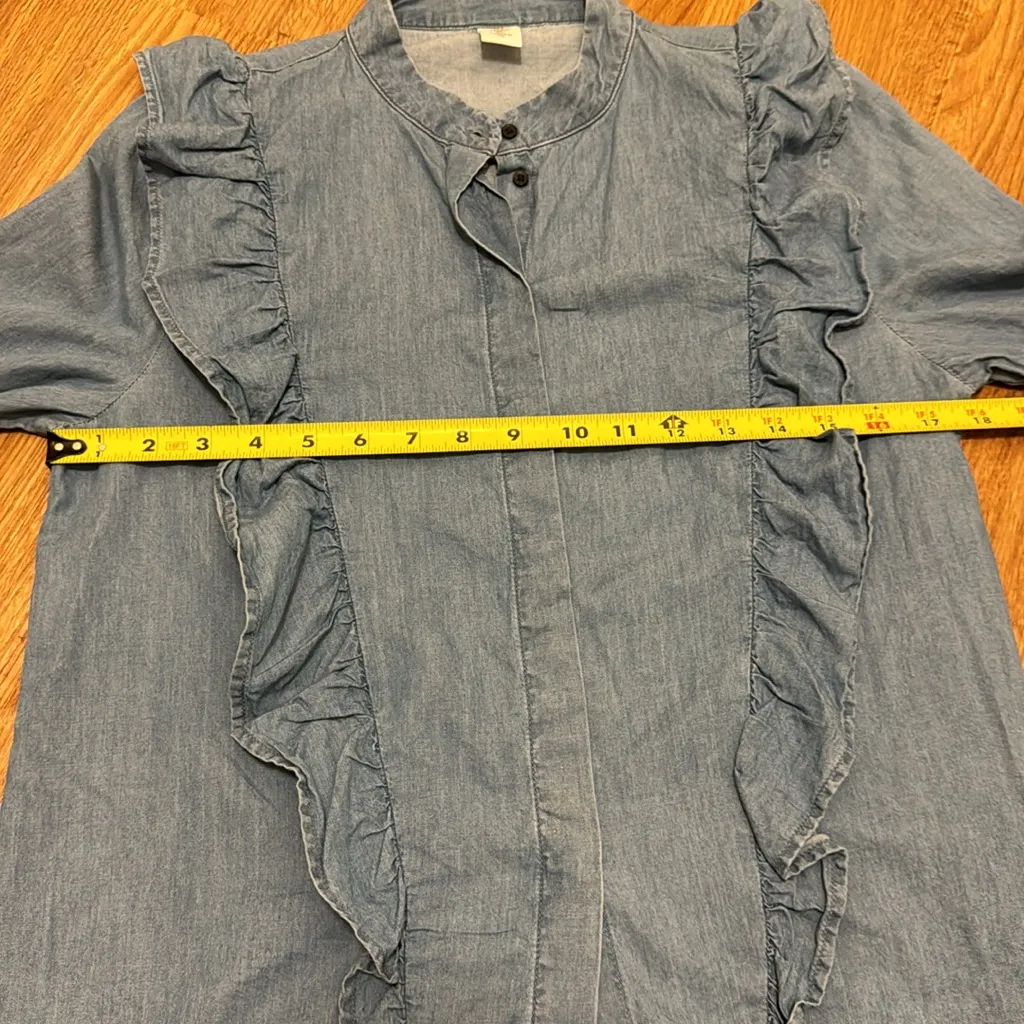 H&M Denim Ruffle Long Sleeve Button Up Shirt - Image 6