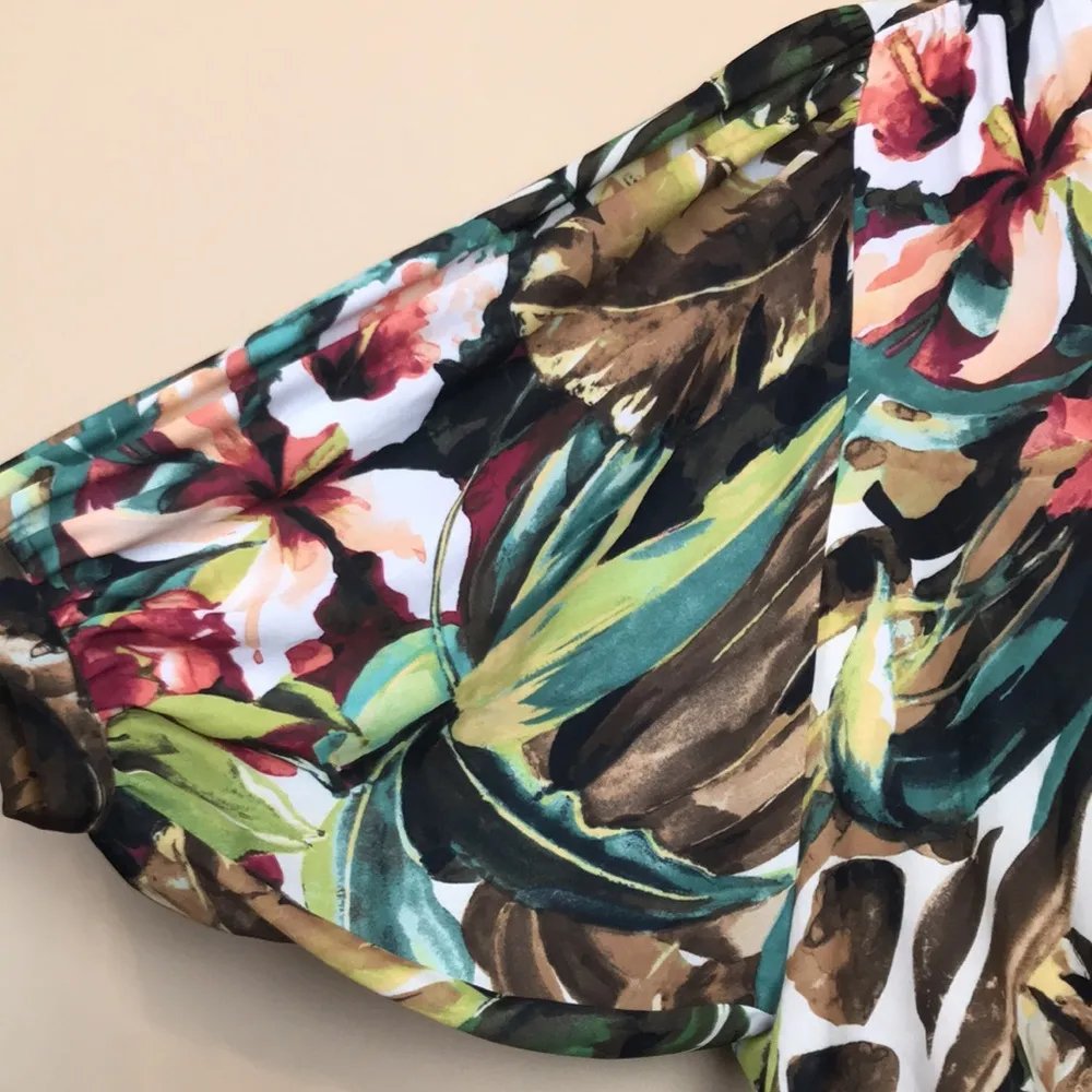 Chico’s Women’s Floral Leaf Tropical Print Wide Baggy Sleeve Hi-Low Tie Blouse - Image 4