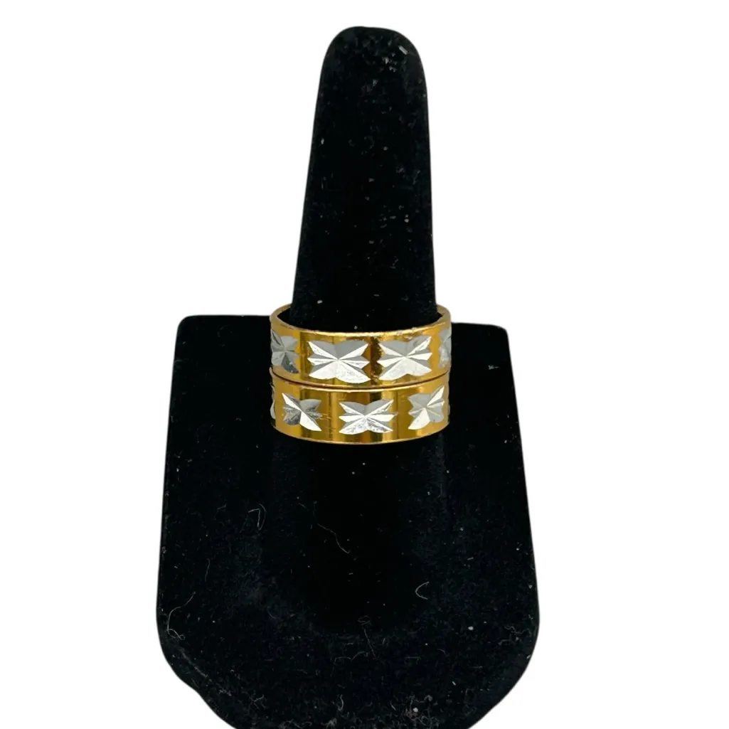 Unisex Two Tone Diamond Cut Band Ring Set - Image 5