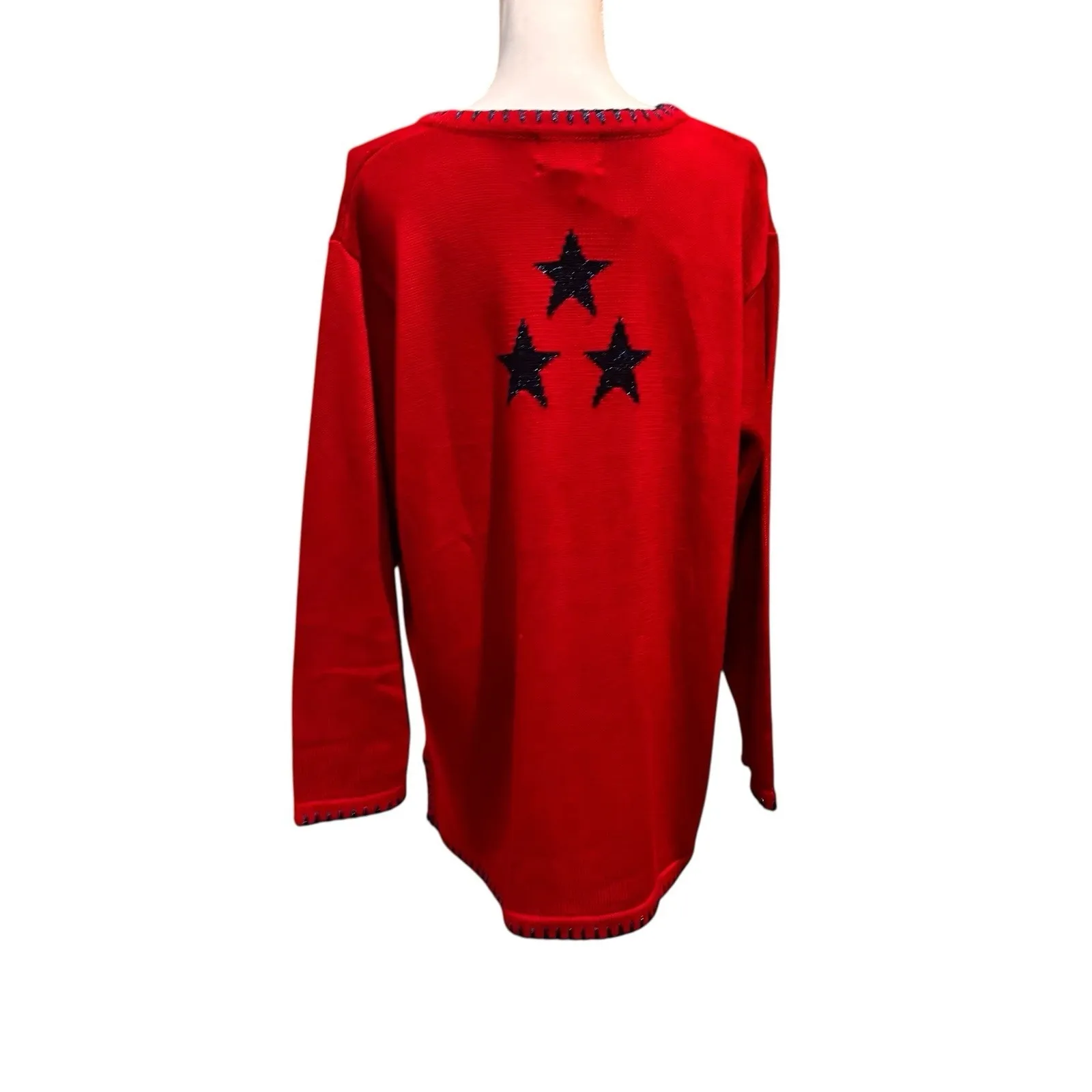 Quacker Factory Red Knit Star Sweater Pullover Long Sleeve NWT Size 1X - Image 2