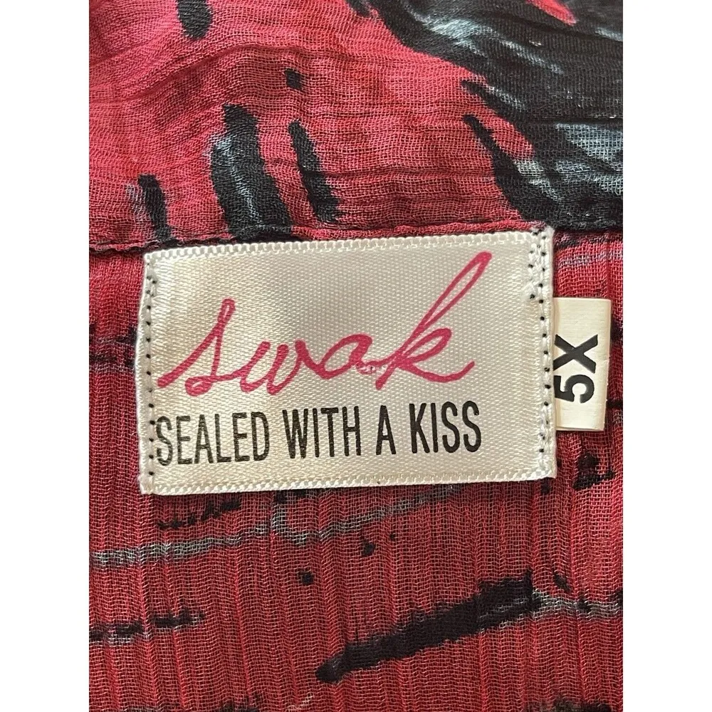 Swak Sleeveless Sheer Lined Midi Red Floral Flowy Button Top Pleated 5x Dress - Image 10