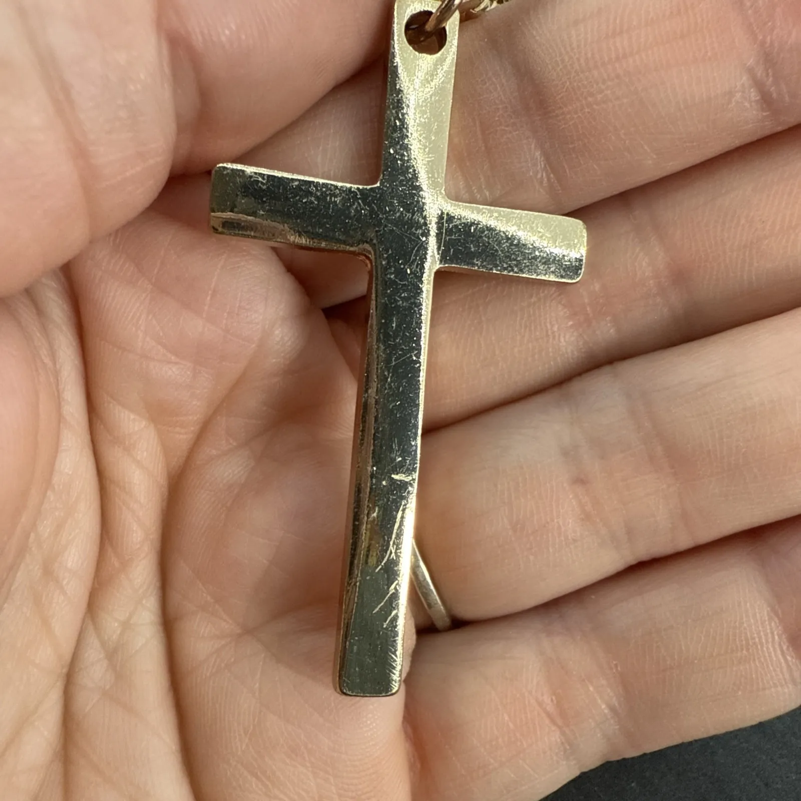 Gold Tone Cross Necklace 15" Front Clip Chain Chunky Link Christian - Image 4