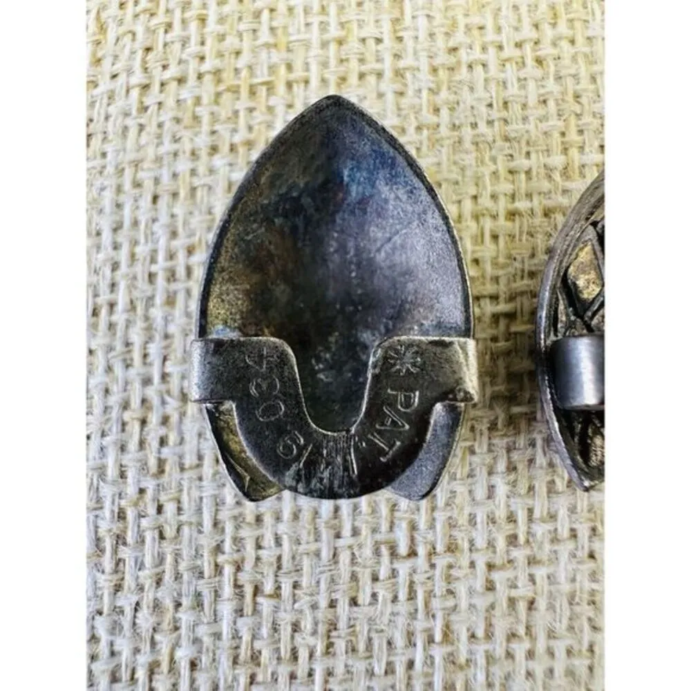 1920s Silver Tone W/Black Shoe Button Cover Ornamental Stamped Pat. 1419034 2pcs - Image 6