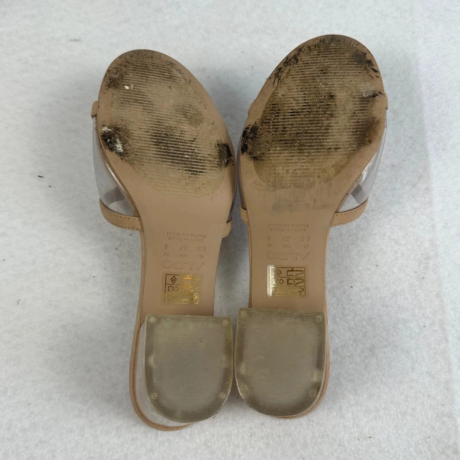 ALDO‎ Unalenna Clear Strap Block Heel Sandal Mule Women Size 6.5 Beige Nude - Image 5