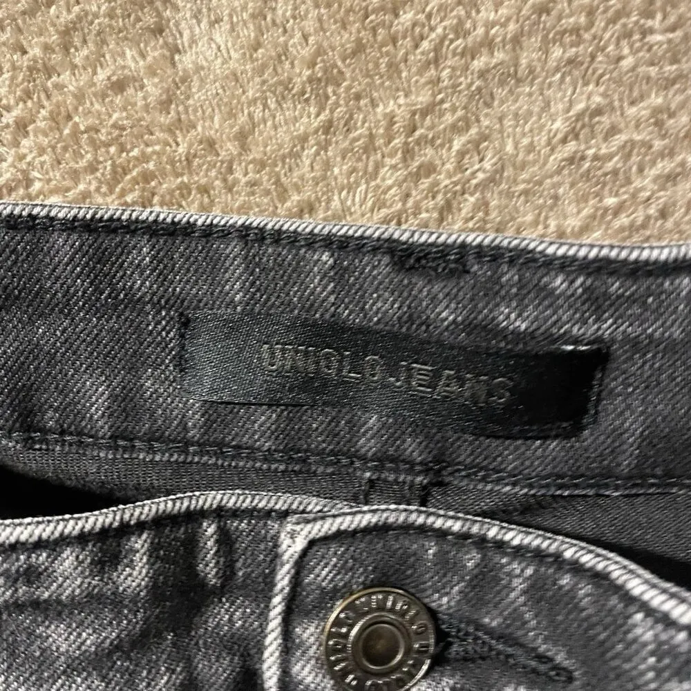 UNIQLO Jeans Juniors Sz 11 Wide Leg Black Acid Wash High Rise Cropped Pants Dark - Image 2