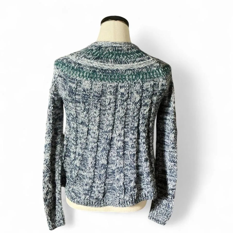 Hollister Marled Cable Knit Mock Neck Sweater Womens XS Blue Green Metallic - Image 2