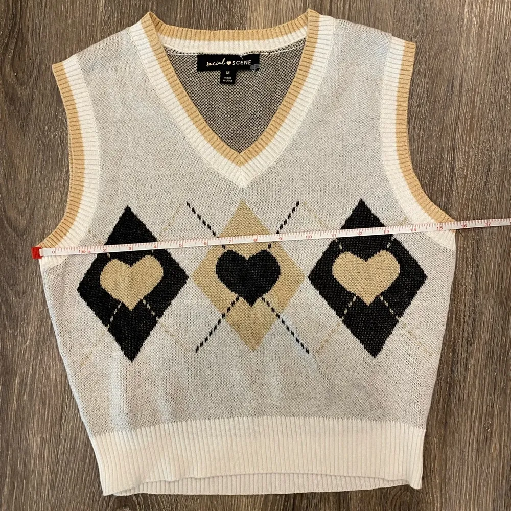Y2k 90s cropped argyle hearts sweater vest preppy academia medium NEW NWT Gray - Image 6