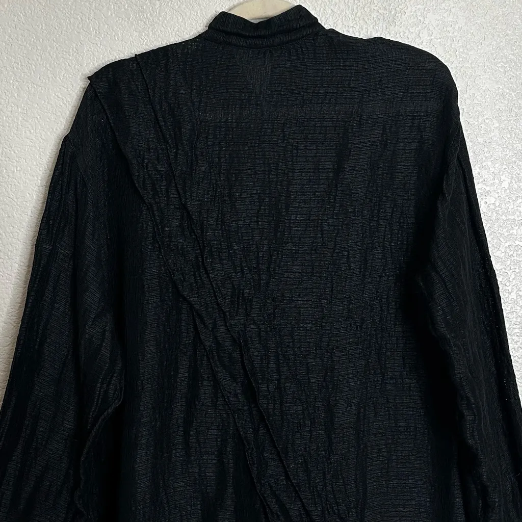 Xiaoyan Lin 100% Silk Black Pleated Button Down Shirt, Sz Large - Image 7